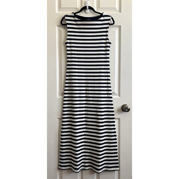 J. CREW 2025 Navy Striped Ribbed Knit Boatneck Maxi Dress Small Nautical Preppy - Picture 2 of 11